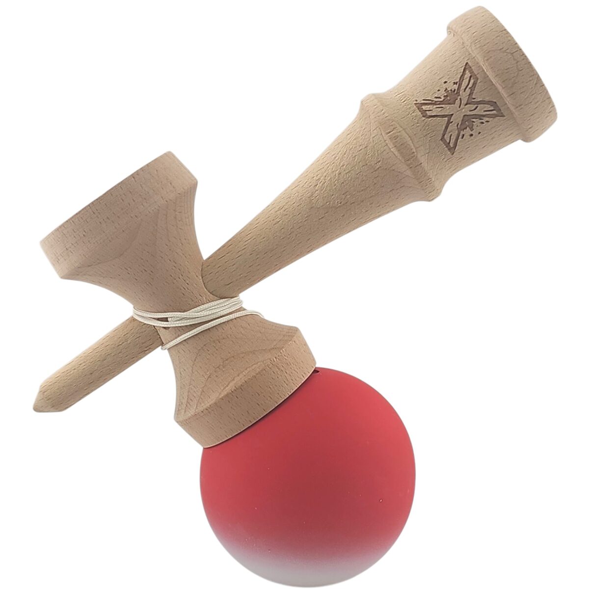 Kendama X Originala, Profesionala, Embo, din Lemn, Rubber Grip, 18 cm, Gradient Rosu/Alb - imagine 3