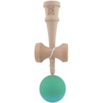 Kendama X Originala, Profesionala, Embo, din Lemn, Rubber Grip, 18 cm, Gradient Turcoaz/Alb - imagine 3