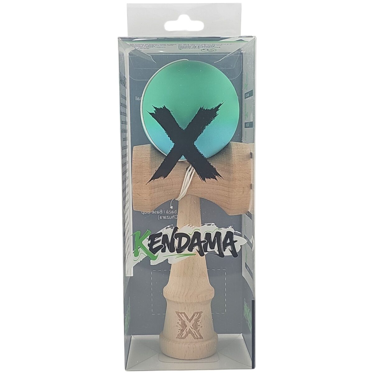 Kendama X Originala, Profesionala, Embo, din Lemn, Rubber Grip, 18 cm, Gradient Turcoaz/Alb - imagine 4