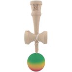Kendama X Originala, Profesionala, Embo, din Lemn, Rubber Grip, 18 cm, Gradient Verde/Galben/Rosu - imagine 2