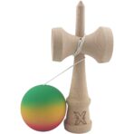 Kendama X Originala, Profesionala, Embo, din Lemn, Rubber Grip, 18 cm, Gradient Verde/Galben/Rosu - imagine 3