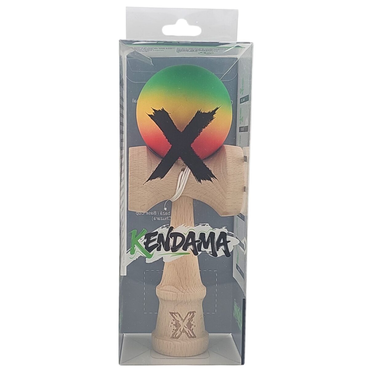 Kendama X Originala, Profesionala, Embo, din Lemn, Rubber Grip, 18 cm, Gradient Verde/Galben/Rosu - imagine 4