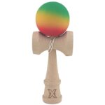 Kendama X Originala, Profesionala, Embo, din Lemn, Rubber Grip, 18 cm, Gradient Verde/Galben/Rosu