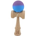 Kendama X Originala, Profesionala, Embo, din Lemn, Rubber Grip, 18 cm, Gradient Violet/Albastru