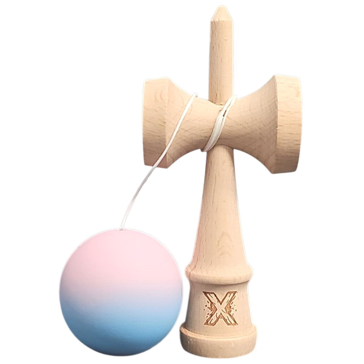 Kendama X Originala, Profesionala, Embo, din Lemn, Rubber Grip, 18 cm, Lila/Turcoaz - imagine 2
