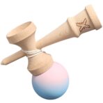 Kendama X Originala, Profesionala, Embo, din Lemn, Rubber Grip, 18 cm, Lila/Turcoaz - imagine 3