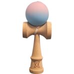 Kendama X Originala, Profesionala, Embo, din Lemn, Rubber Grip, 18 cm, Lila/Turcoaz
