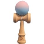 Kendama X Originala, Profesionala, Embo, din Lemn, Rubber Grip, 18 cm, Lila/Turcoaz