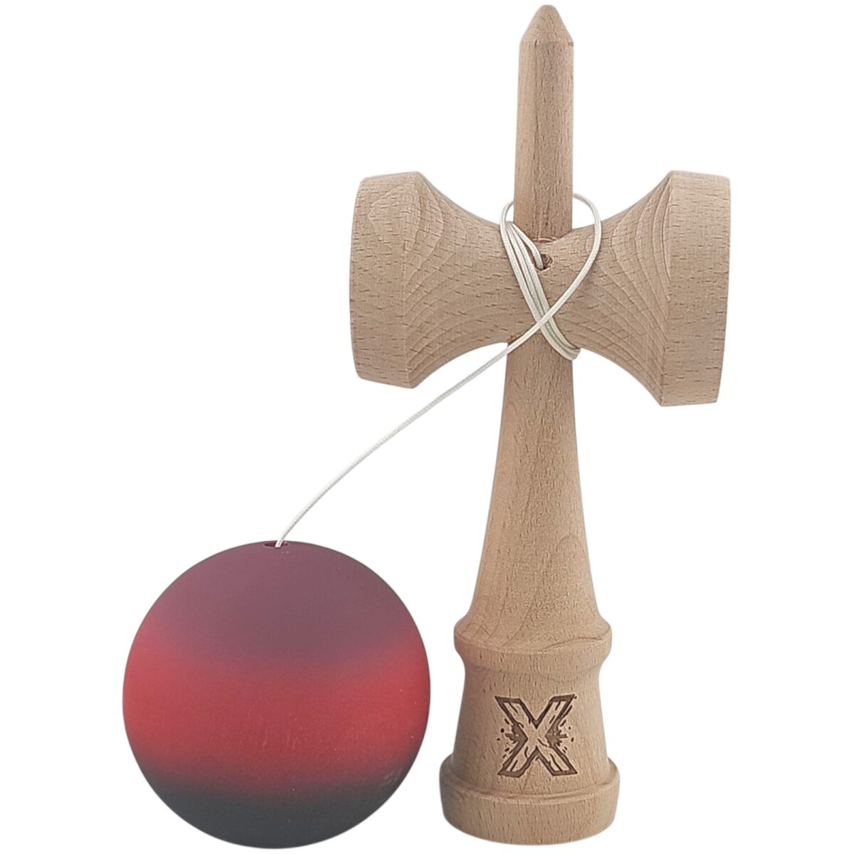 Kendama X Originala, Profesionala, Embo, din Lemn, Rubber Grip, 18 cm, Mov/Rosu/Negru - imagine 2