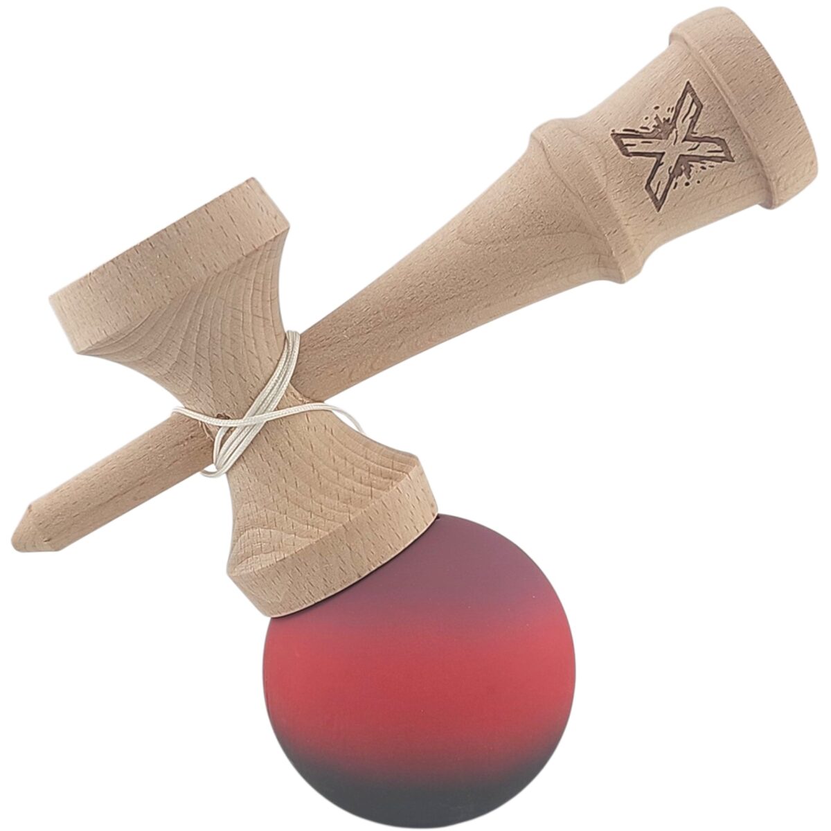 Kendama X Originala, Profesionala, Embo, din Lemn, Rubber Grip, 18 cm, Mov/Rosu/Negru - imagine 3