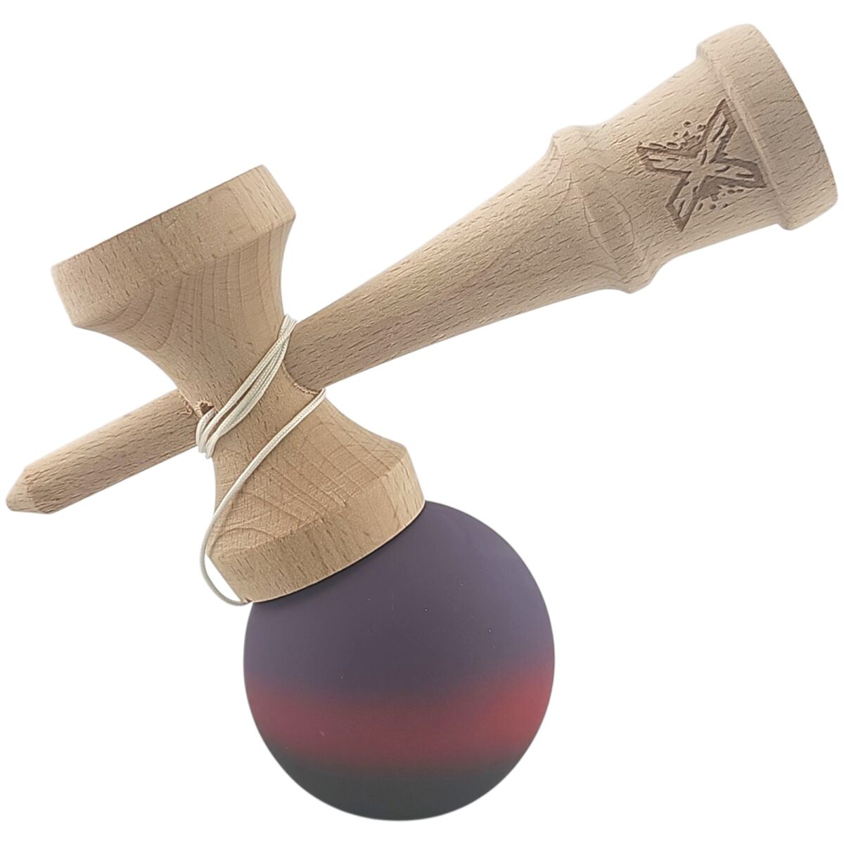 Kendama X Originala, Profesionala, Embo, din Lemn, Rubber Grip, 18 cm, Mov/Rosu/Negru - imagine 3