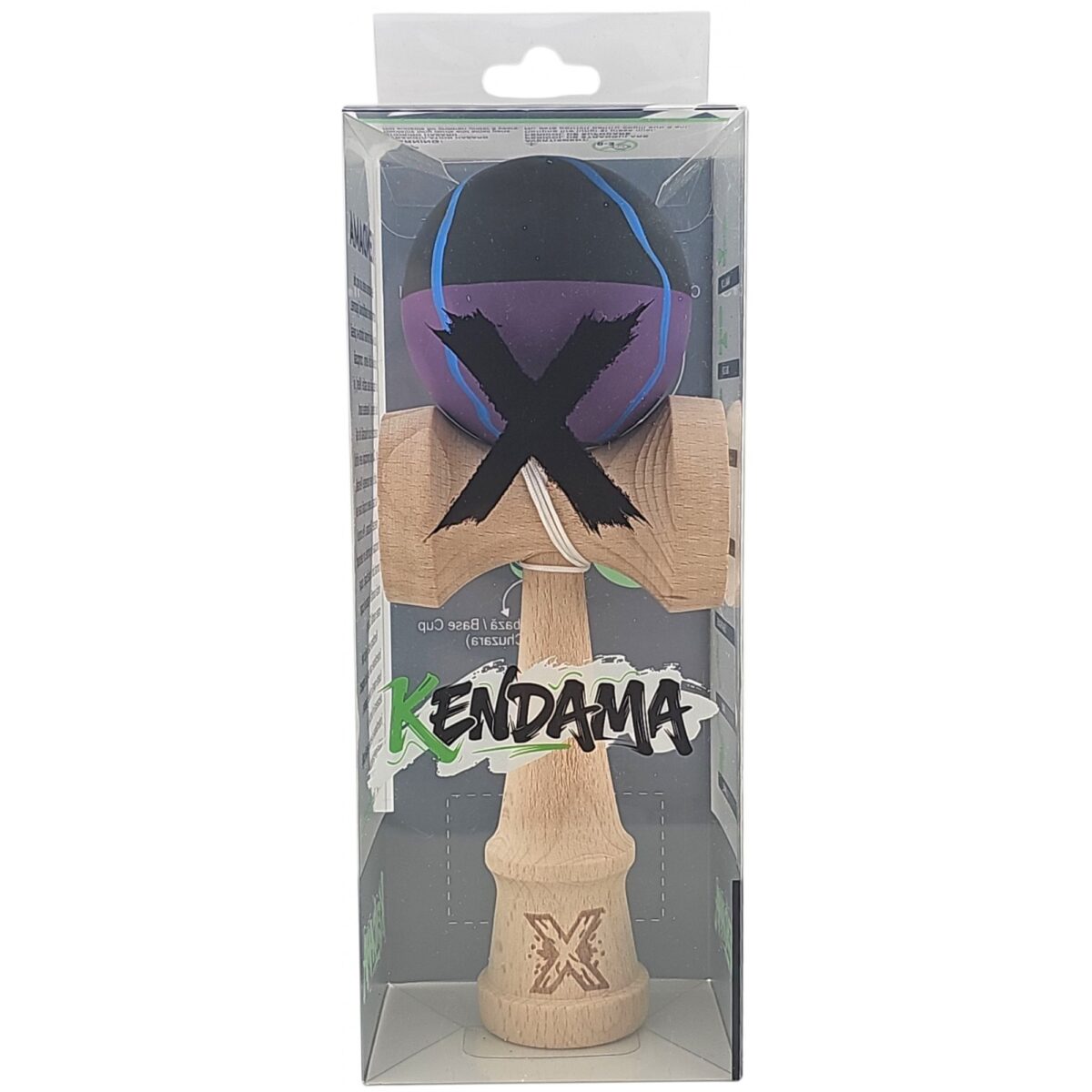 Kendama X Originala, Profesionala, Embo, din Lemn, Rubber Grip, 18 cm, Negru/Mov/Albastru - imagine 4