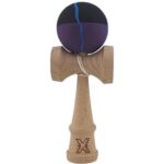 Kendama X Originala, Profesionala, Embo, din Lemn, Rubber Grip, 18 cm, Negru/Mov/Albastru