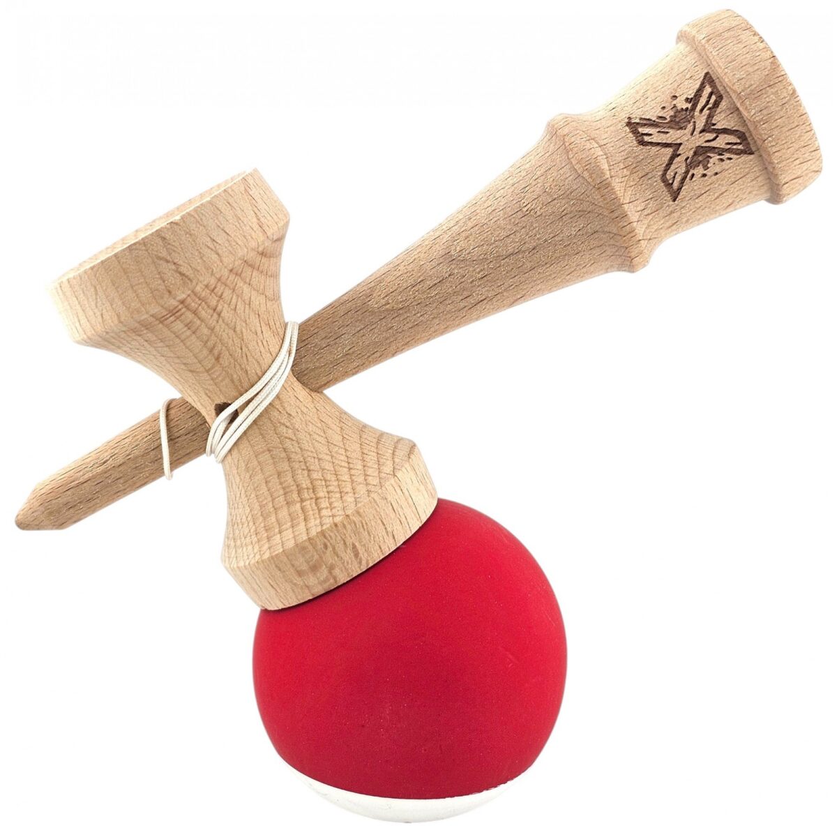 Kendama X Originala, Profesionala, Embo, din Lemn,  Rubber Grip, 18 cm, Rosu/Alb - imagine 3