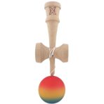 Kendama X Originala, Profesionala, Embo, din Lemn, Rubber Grip, 18 cm,Rosu/Galben/Albastru - imagine 3