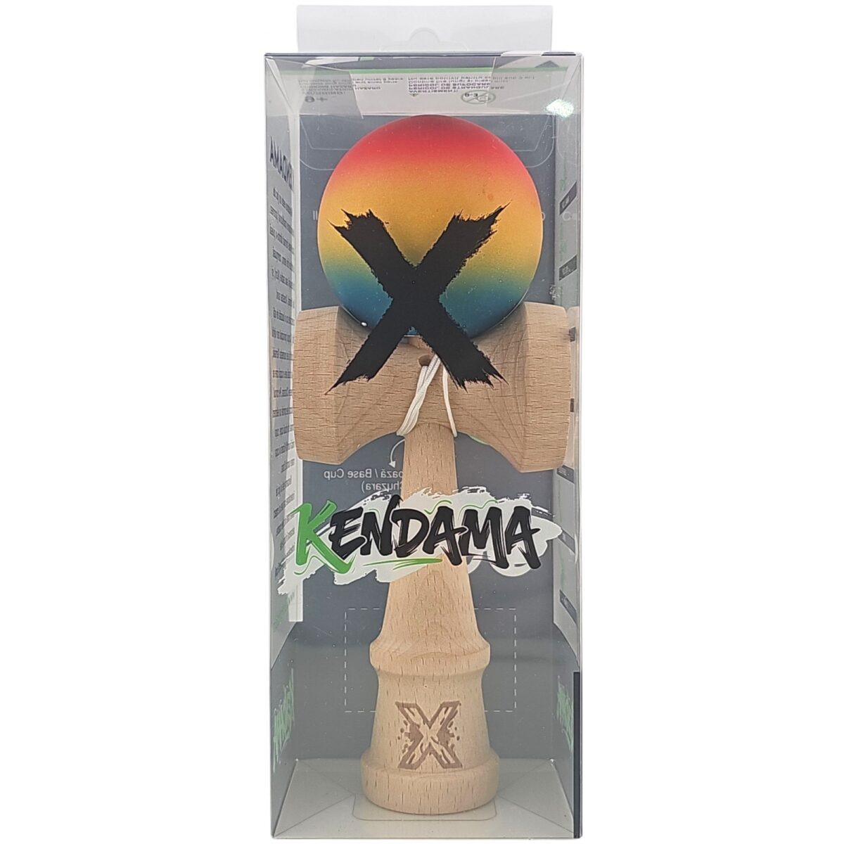 Kendama X Originala, Profesionala, Embo, din Lemn, Rubber Grip, 18 cm,Rosu/Galben/Albastru - imagine 5