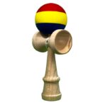 Kendama X Originala, Profesionala, Embo, din Lemn, Rubber Grip, 18 cm, Rosu/Galben/Albastru - imagine 2