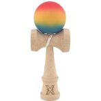 Kendama X Originala, Profesionala, Embo, din Lemn, Rubber Grip, 18 cm,Rosu/Galben/Albastru