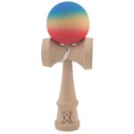 Kendama X Originala, Profesionala, Embo, din Lemn, Rubber Grip, 18 cm, Rosu/Galben/Albastru