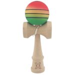 Kendama X Originala, Profesionala, Embo, din Lemn, Rubber Grip, 18 cm, Rosu/Galben/Verde