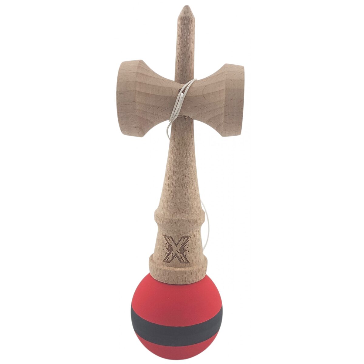 Kendama X Originala, Profesionala, Embo, din Lemn, Rubber Grip, 18 cm, Rosu/Negru - imagine 3