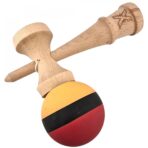 Kendama X Originala, Profesionala, Embo, din Lemn, Rubber Grip, 18 cm, Rosu/Negru/Galben - imagine 3