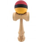 Kendama X Originala, Profesionala, Embo, din Lemn, Rubber Grip, 18 cm, Rosu/Negru/Galben