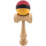 Kendama X Originala, Profesionala, Embo, din Lemn, Rubber Grip, 18 cm, Rosu/Negru/Galben