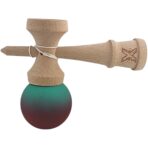Kendama X Originala, Profesionala, Embo, din Lemn, Rubber Grip, 18 cm, Rosu/Verde - imagine 2