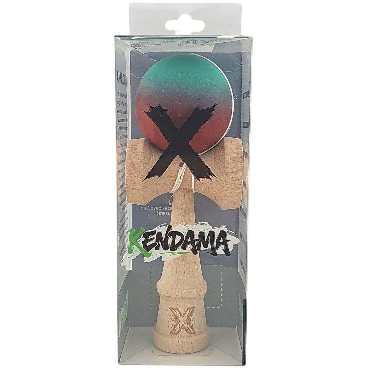 Kendama X Originala, Profesionala, Embo, din Lemn, Rubber Grip, 18 cm, Rosu/Verde - imagine 3