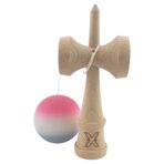 Kendama X Originala, Profesionala, Embo, din Lemn, Rubber Grip, 18 cm, Roz/Alb/Gri - imagine 2