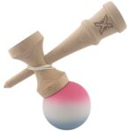 Kendama X Originala, Profesionala, Embo, din Lemn, Rubber Grip, 18 cm, Roz/Alb/Gri - imagine 3
