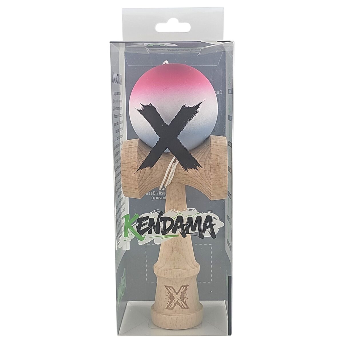 Kendama X Originala, Profesionala, Embo, din Lemn, Rubber Grip, 18 cm, Roz/Alb/Gri - imagine 4