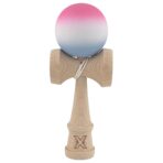 Kendama X Originala, Profesionala, Embo, din Lemn, Rubber Grip, 18 cm, Roz/Alb/Gri