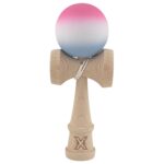 Kendama X Originala, Profesionala, Embo, din Lemn, Rubber Grip, 18 cm, Roz/Alb/Gri
