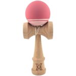 Kendama X Originala, Profesionala, Embo, din Lemn, Rubber Grip, 18 cm, Roz/Alb