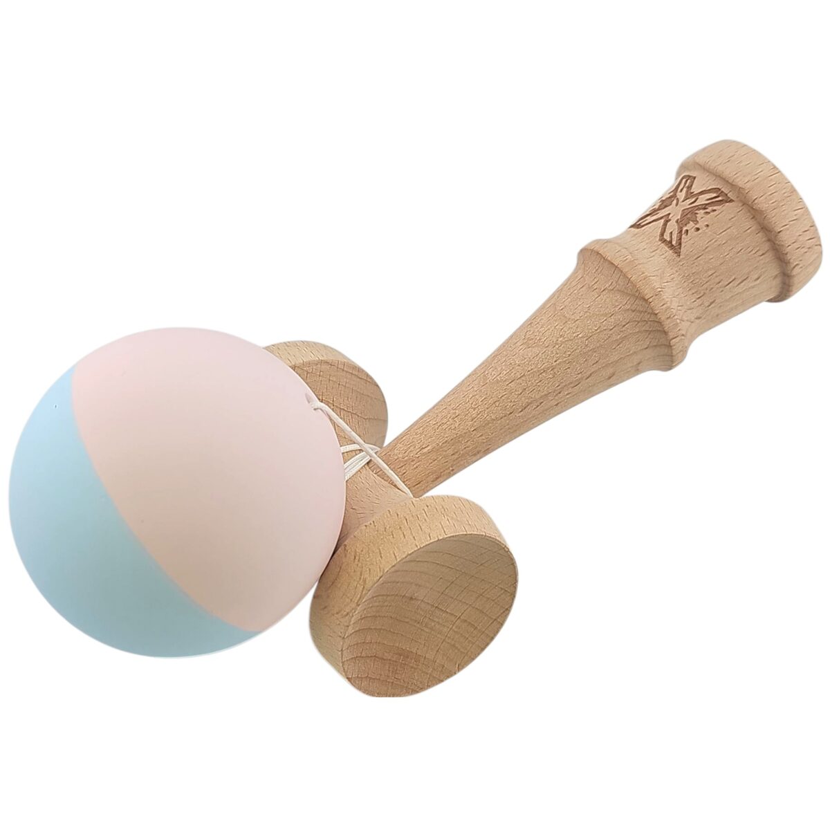 Kendama X Originala, Profesionala,  Embo, din lemn, Rubber Grip, 18 cm, Roz/Albastru - imagine 4