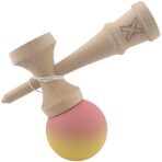 Kendama X Originala, Profesionala, Embo, din Lemn, Rubber Grip, 18 cm, Roz/Galben - imagine 3