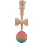 Kendama X Originala, Profesionala, Embo, din Lemn, Rubber Grip, 18 cm, Roz/Galben/Albastru - imagine 2