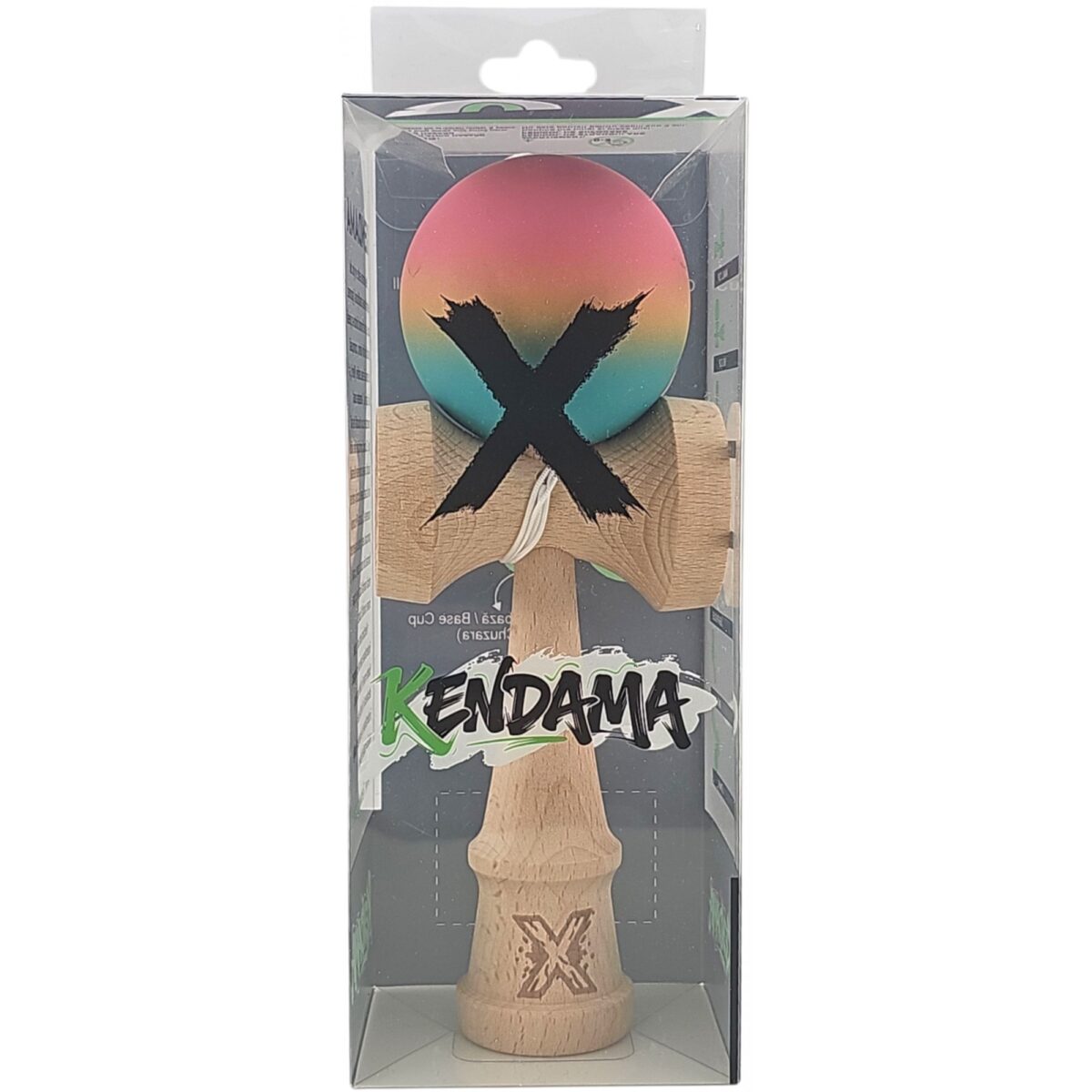 Kendama X Originala, Profesionala, Embo, din Lemn, Rubber Grip, 18 cm, Roz/Galben/Albastru - imagine 4