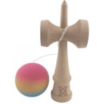 Kendama X Originala, Profesionala, Embo, din Lemn, Rubber Grip, 18 cm, Roz/Galben/Albastru - imagine 2