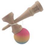 Kendama X Originala, Profesionala, Embo, din Lemn, Rubber Grip, 18 cm, Roz/Galben/Albastru - imagine 3