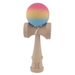 Kendama X Originala, Profesionala, Embo, din Lemn, Rubber Grip, 18 cm, Roz/Galben/Albastru