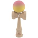 Kendama X Originala, Profesionala, Embo, din Lemn, Rubber Grip, 18 cm, Roz/Galben