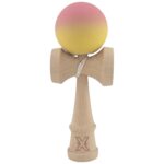 Kendama X Originala, Profesionala, Embo, din Lemn, Rubber Grip, 18 cm, Roz/Galben