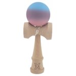 Kendama X Originala, Profesionala, Embo, din Lemn, Rubber Grip, 18 cm, Roz/Mov/Albastru
