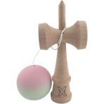 Kendama X Originala, Profesionala, Embo, din Lemn, Rubber Grip, 18 cm, Roz/Verde - imagine 2