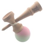 Kendama X Originala, Profesionala, Embo, din Lemn, Rubber Grip, 18 cm, Roz/Verde - imagine 3