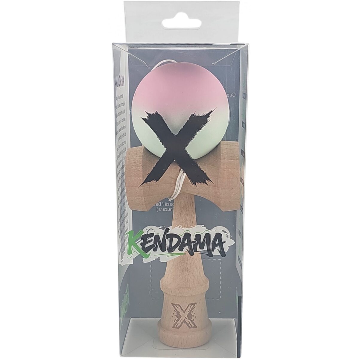 Kendama X Originala, Profesionala, Embo, din Lemn, Rubber Grip, 18 cm, Roz/Verde - imagine 4