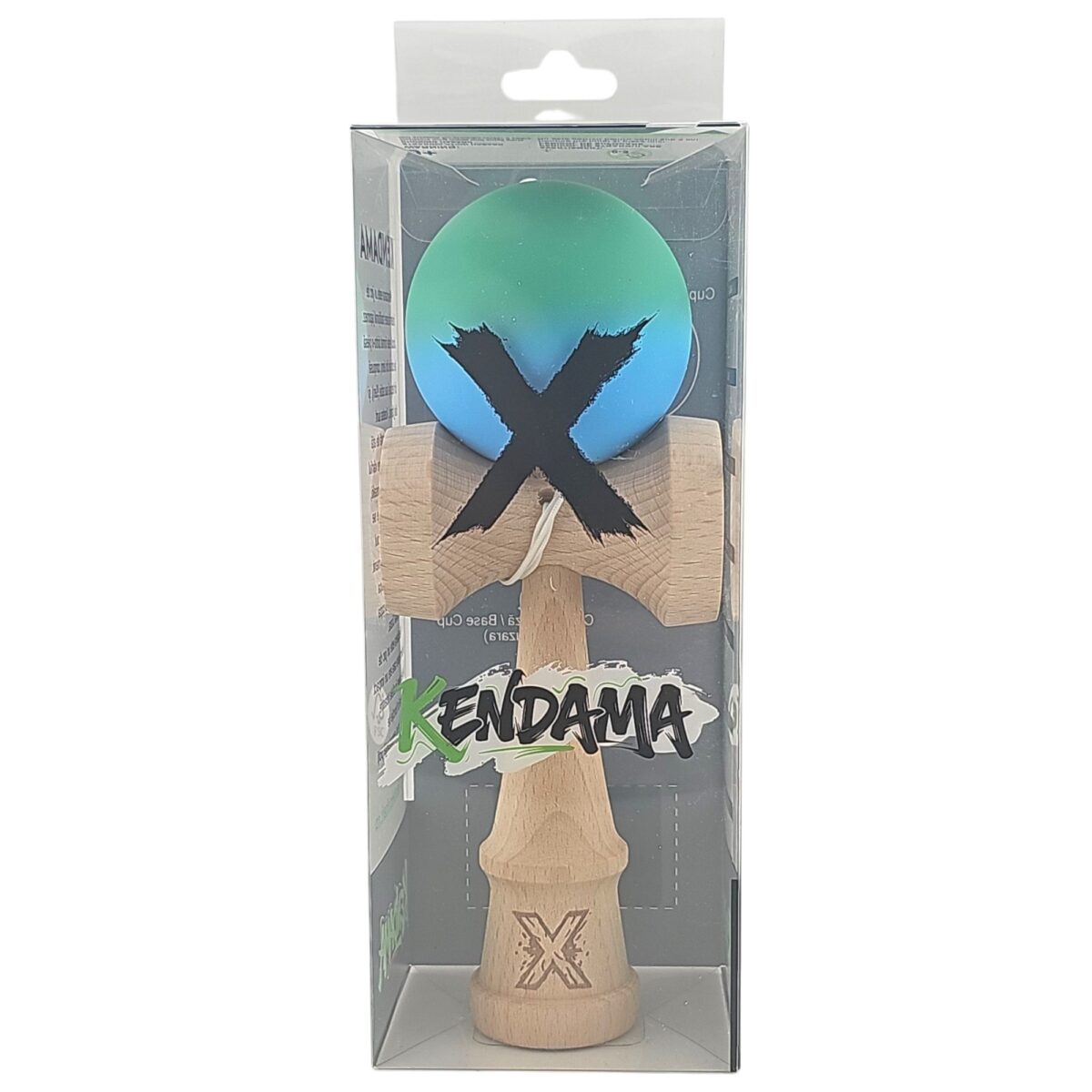 Kendama X Originala, Profesionala, Embo, din Lemn, Rubber Grip, 18 cm, Verde/Albastru - imagine 4